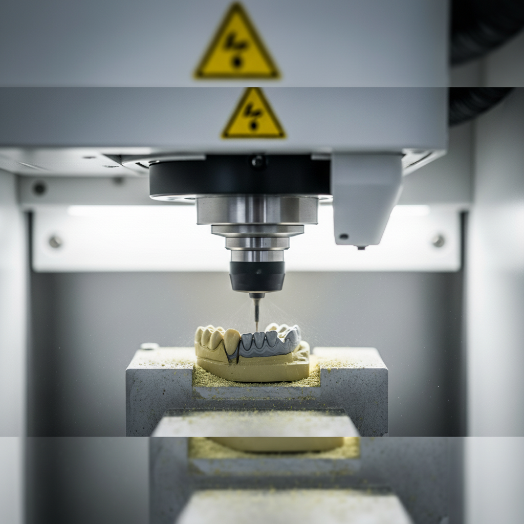 Precisieproductie van een zirkonium tandkroon Beste Tandklinieken in Turkije gebruiken hypermoderne technologie zoals CAD/CAM-systemen voor superieure resultaten