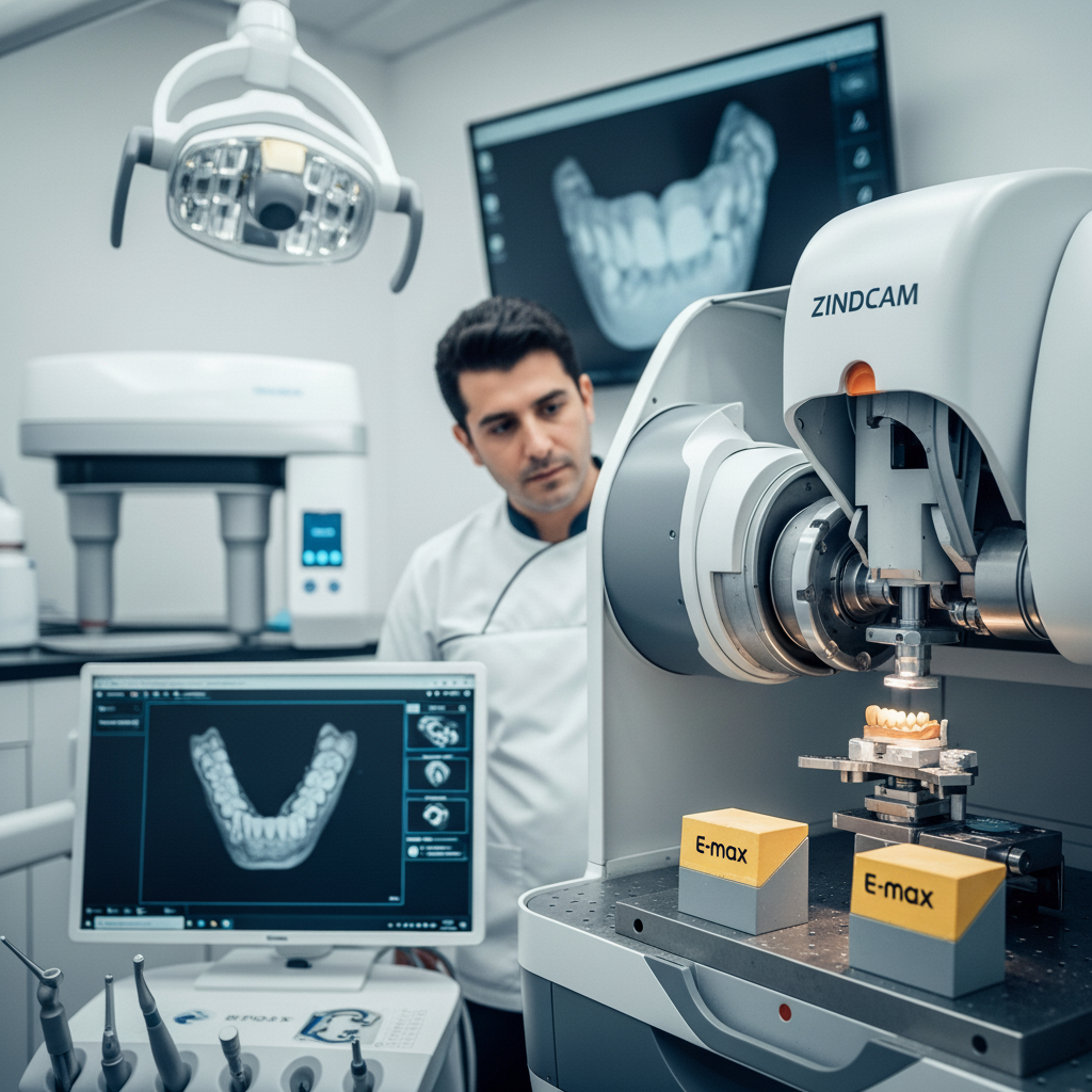 High-tech tandheelkundige apparatuur in Turkije Tandarts in Turkije maakt gebruik van geavanceerde CAD/CAM-technologie voor precisie kronen en facings