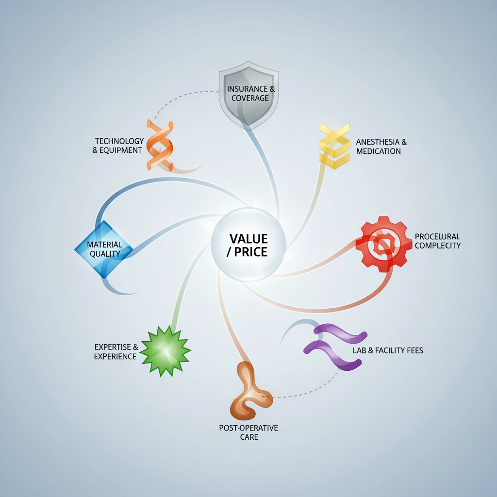 Understanding implant cost influencing factors conceptually. All-on-4 Dental Implants Belgium: Understanding the diverse factors influencing treatment costs is crucial for patients.