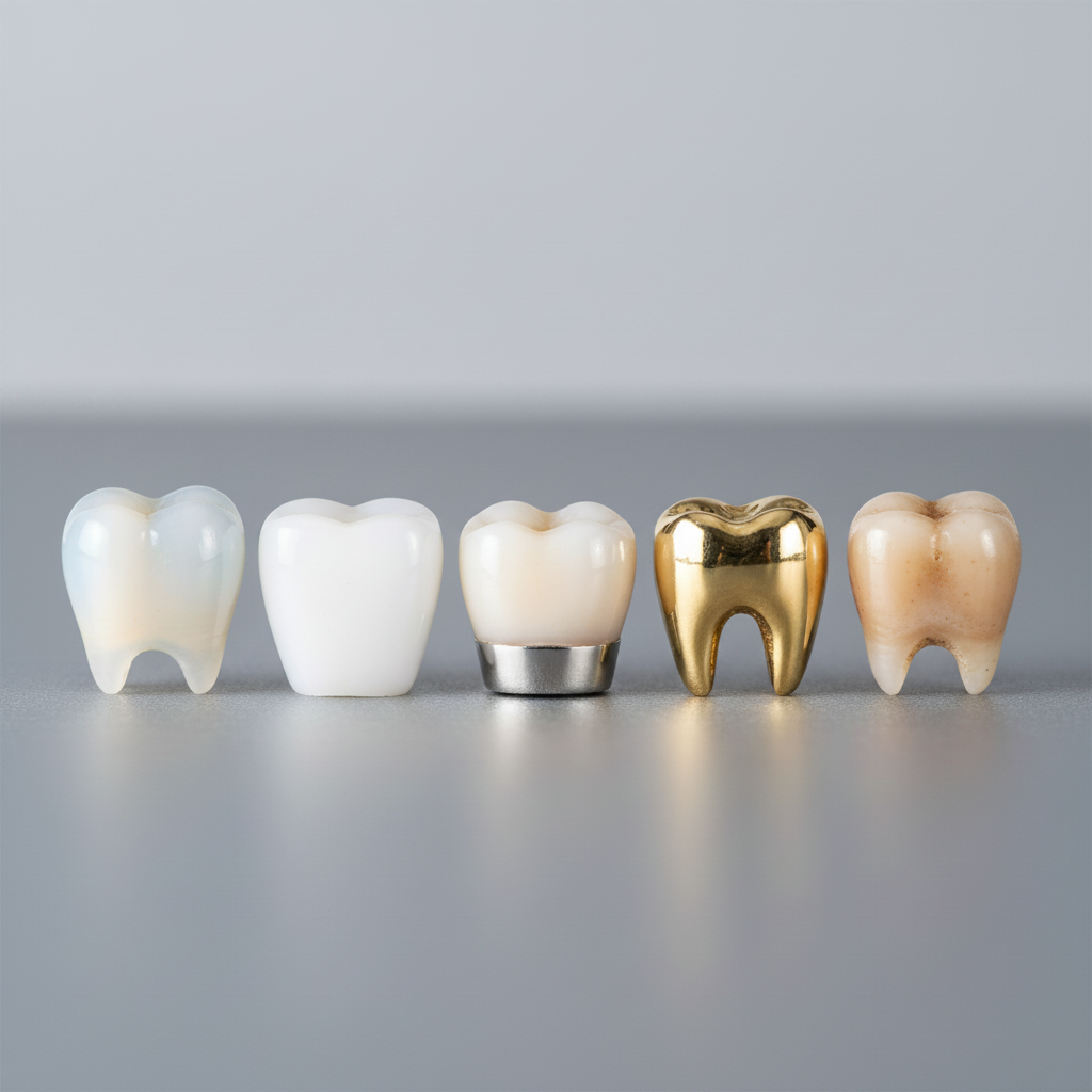 Dental Crown Cost Belgium: Visualizing the different materials used for crowns, impacting aesthetics and durability.