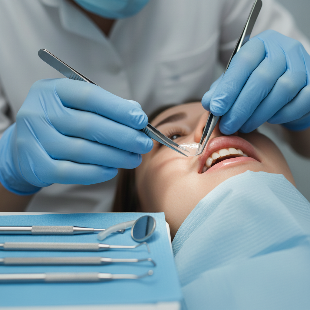 Veneers Cost in Belgium, showcasing precise porcelain veneer placement by a skilled dental professional.