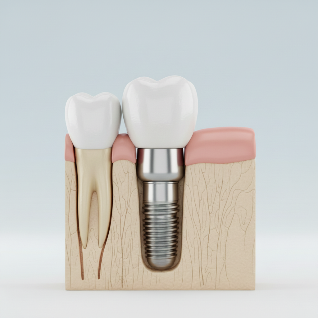 Dental Implants Cost in Belgium showing a complete implant structure integrated into the jawbone