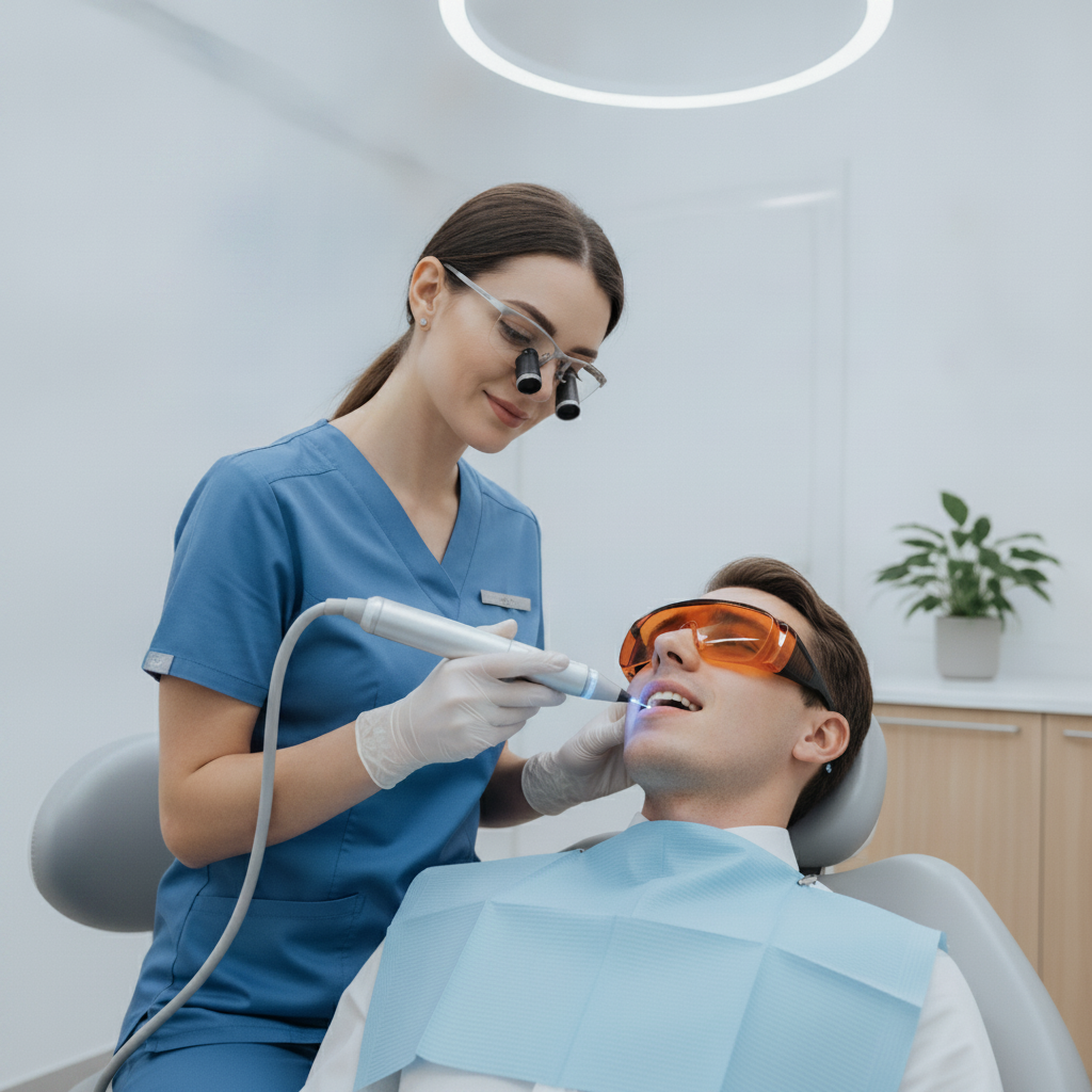 Laser Dentistry Belgium: A modern dental procedure performed by a dentist on a patient, ensuring comfort.