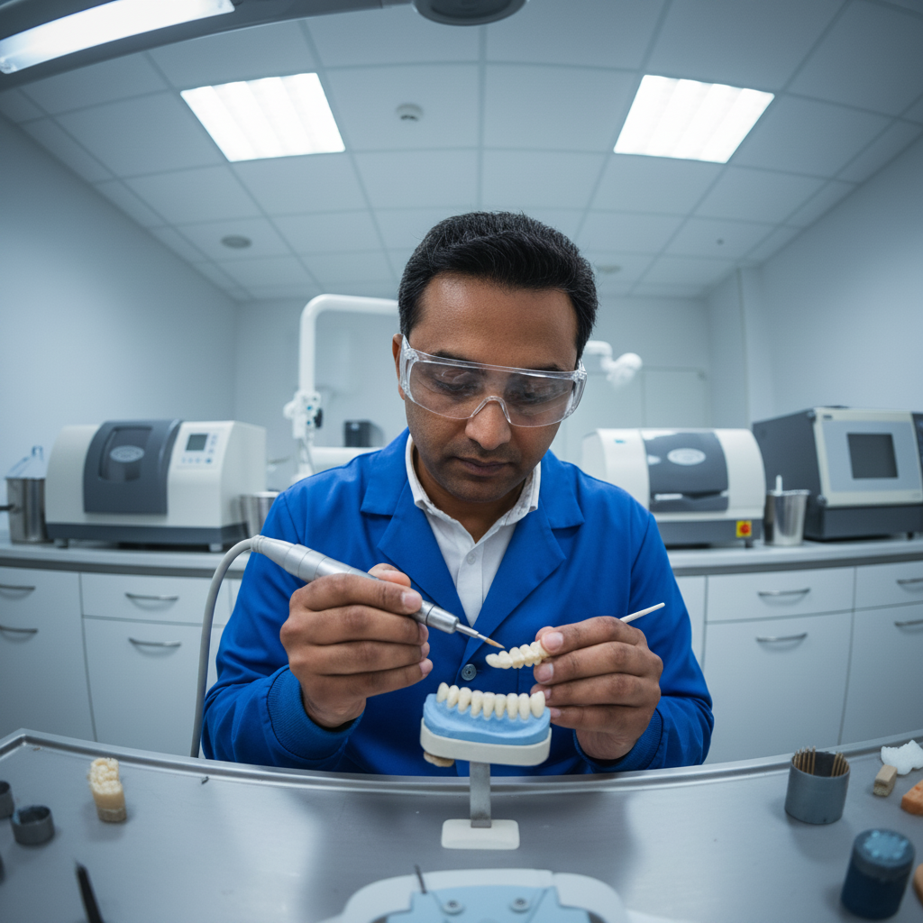 Crafting custom porcelain veneers in a dental lab Veneers in Belgium: Skilled technicians meticulously craft custom porcelain veneers in modern dental laboratories for patients.