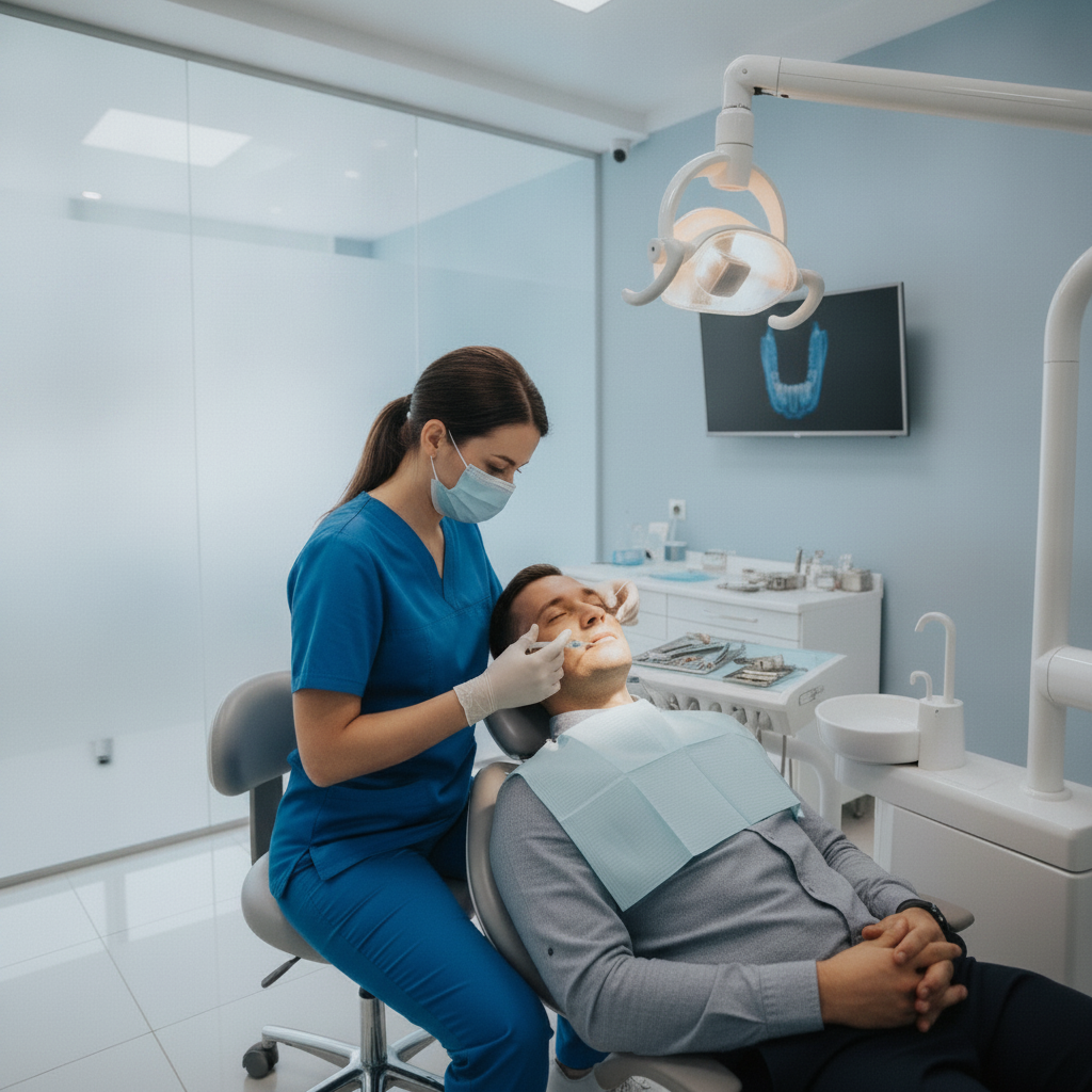 Anesthetic injection ensuring pain-free dental care Pain Level of Dental Procedures Belgium is significantly reduced by effective modern local anesthetics ensuring comfort